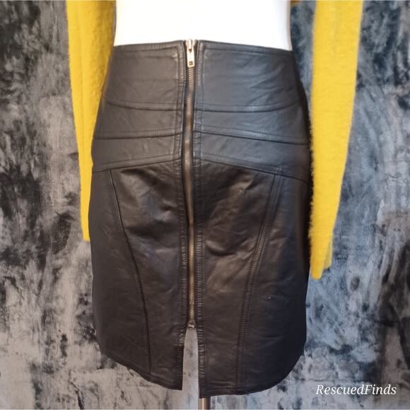 Vintage Leather Skirt G-III Black Zip Up Size 5 - Picture 1 of 8